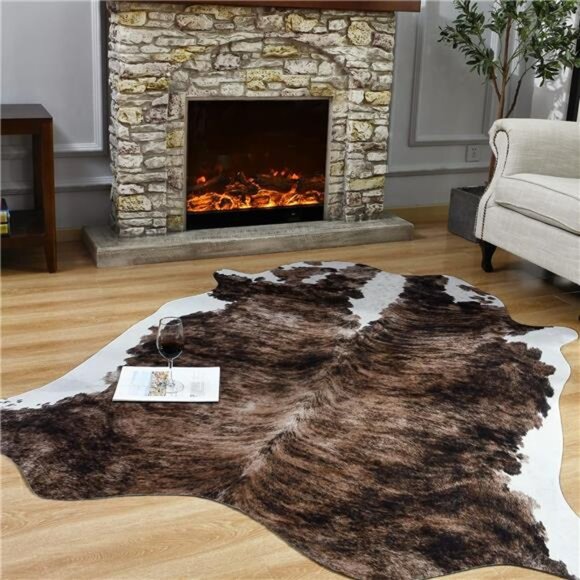 New Faux Cowhide Large Cow Print Rug - 5.2 x 6.3 Feet Thickened Elastic